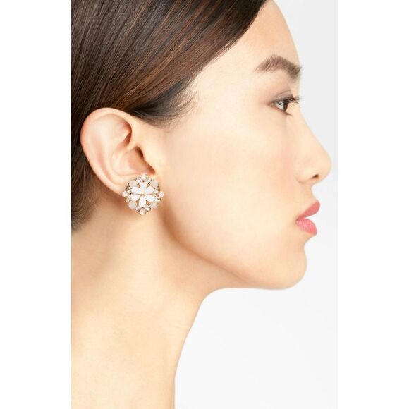 New! KATE SPADE Statement Floral Crystal Stud Sparkle Earrings White - Picture 2 of 7